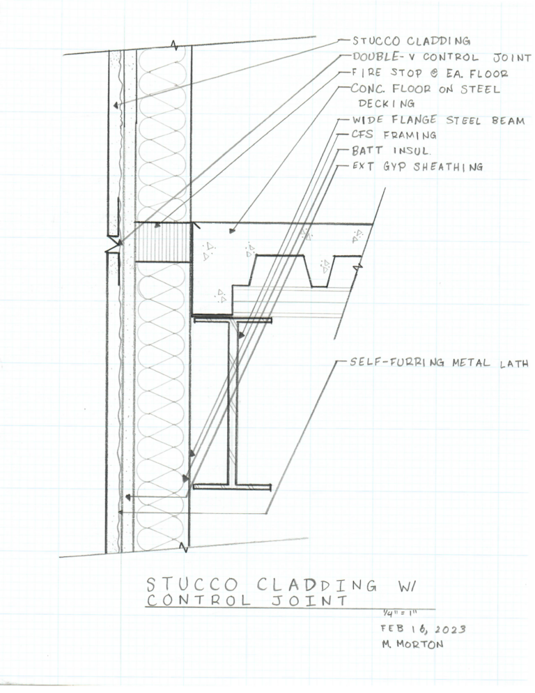 Construction Practices Building Envelope 03 constr page 02 stucco cladding with control joint