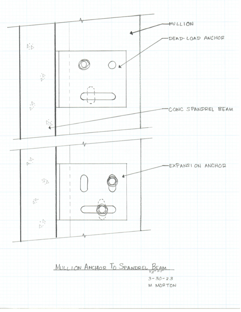 Construction Practices Building Envelope 03 constr page 07 mullion anchor to spandrel beam
